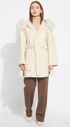 The London Cashmere & Fox Fur Belted Coat - Buttermilk