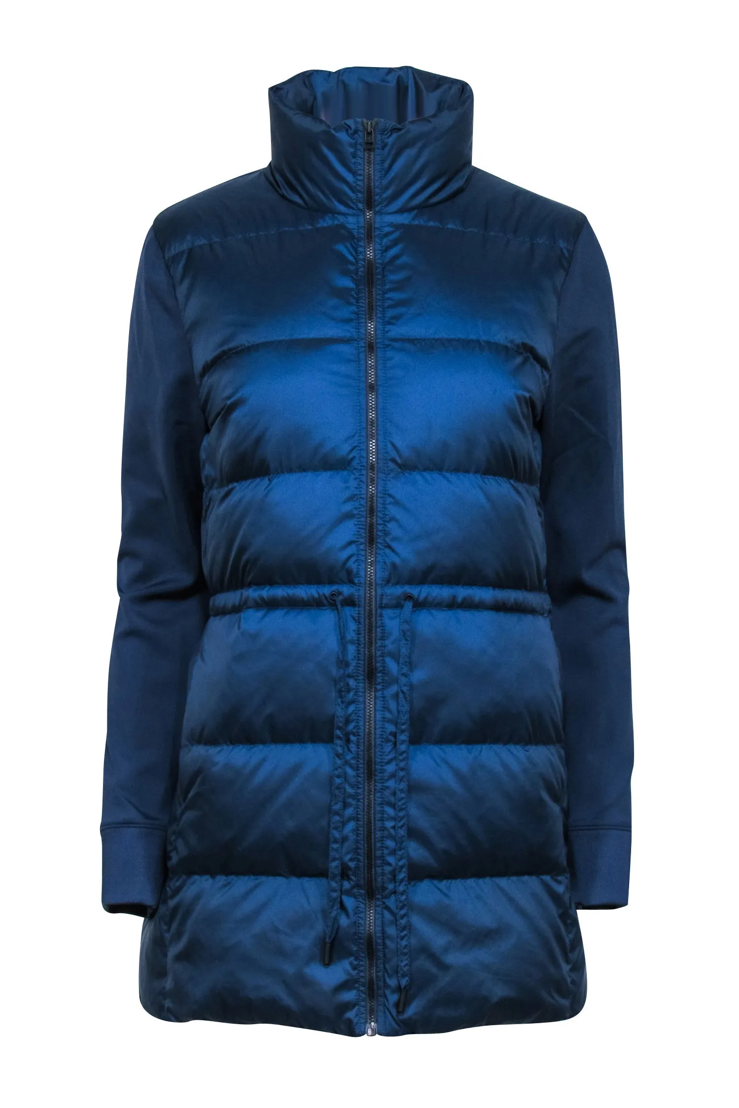 Theory - Navy Blue Quilted Puffer Coat w/ Drawstring & Scuba Sleeves Sz M