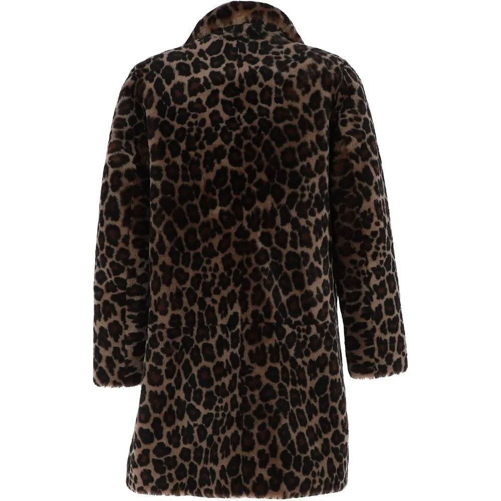 Three-Quarter Leopard Print Skeepskin Coat: Aria