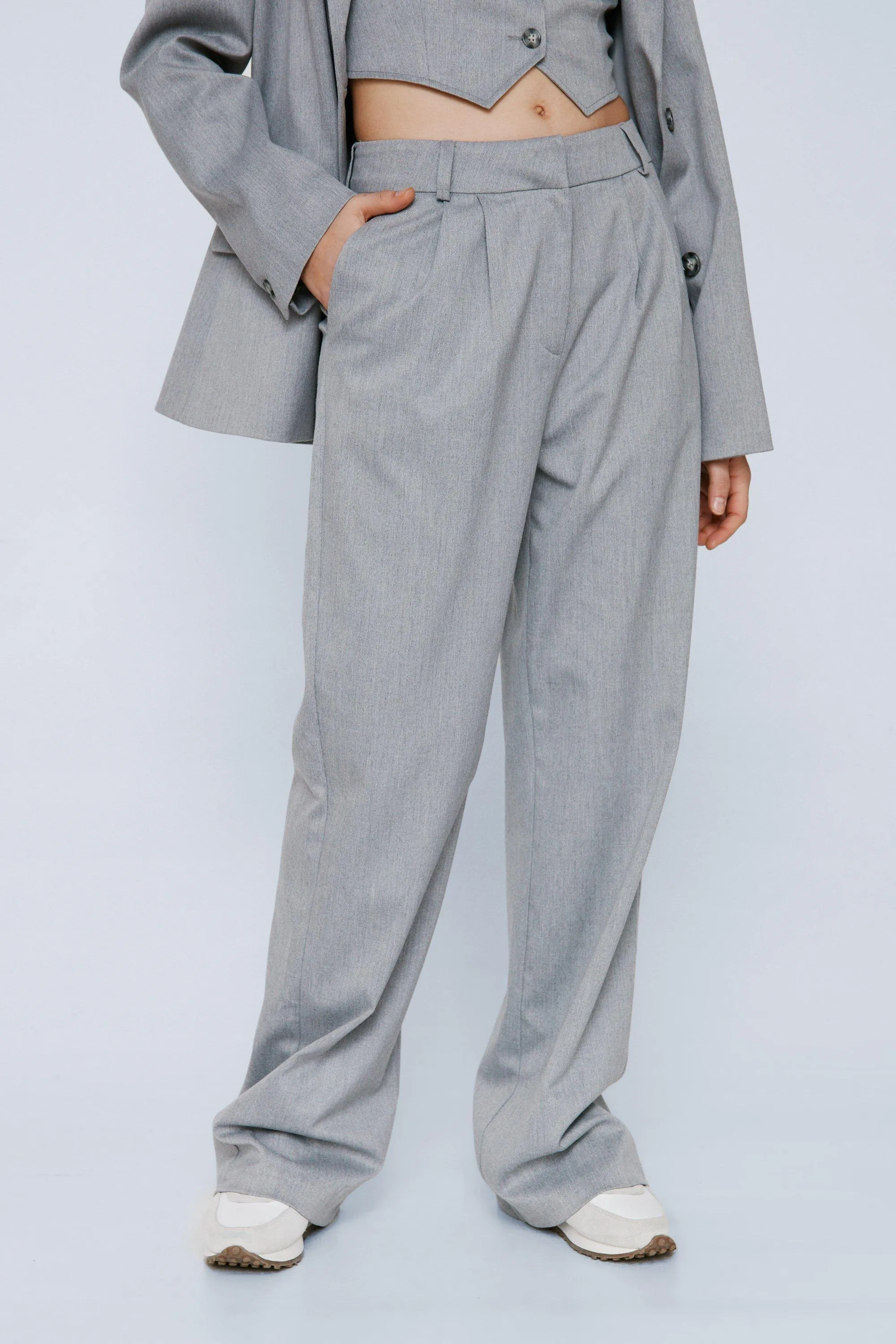 Trousers | Premium Charcoal Textured Wide Leg Trousers | NastyGal