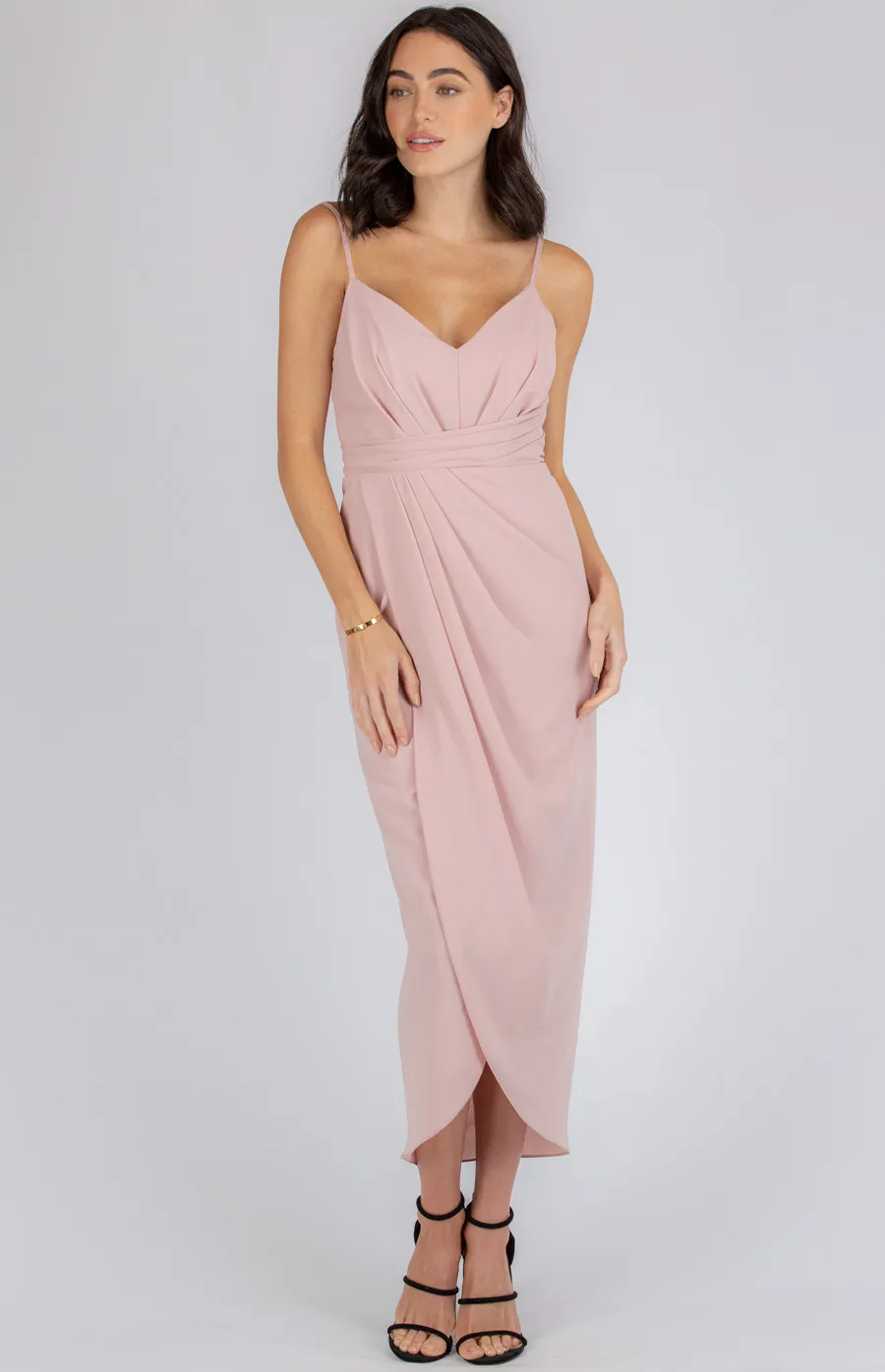 V-Neckline Midi Dress with Draping Details (SDR341A)