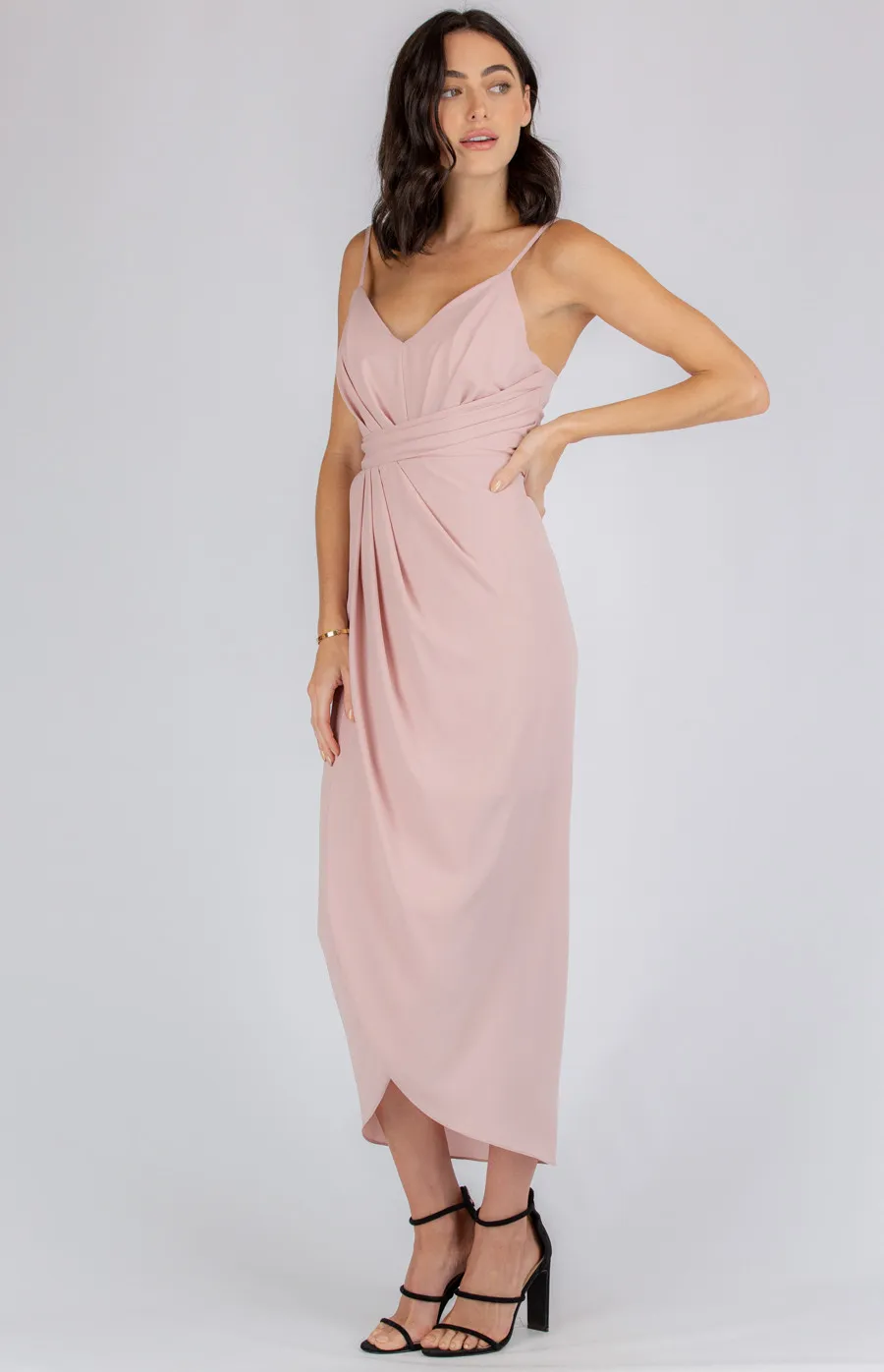 V-Neckline Midi Dress with Draping Details (SDR341A)