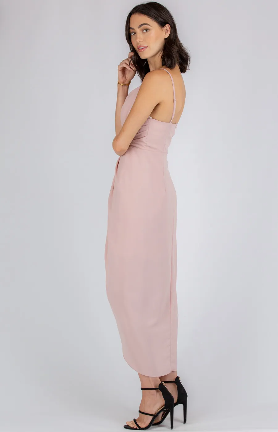 V-Neckline Midi Dress with Draping Details (SDR341A)