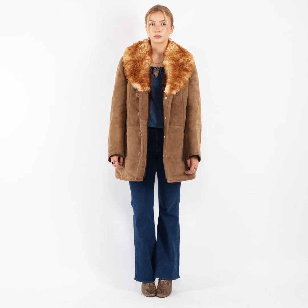 Vintage 70's Women Sheepskin Shearling Coat in Beige