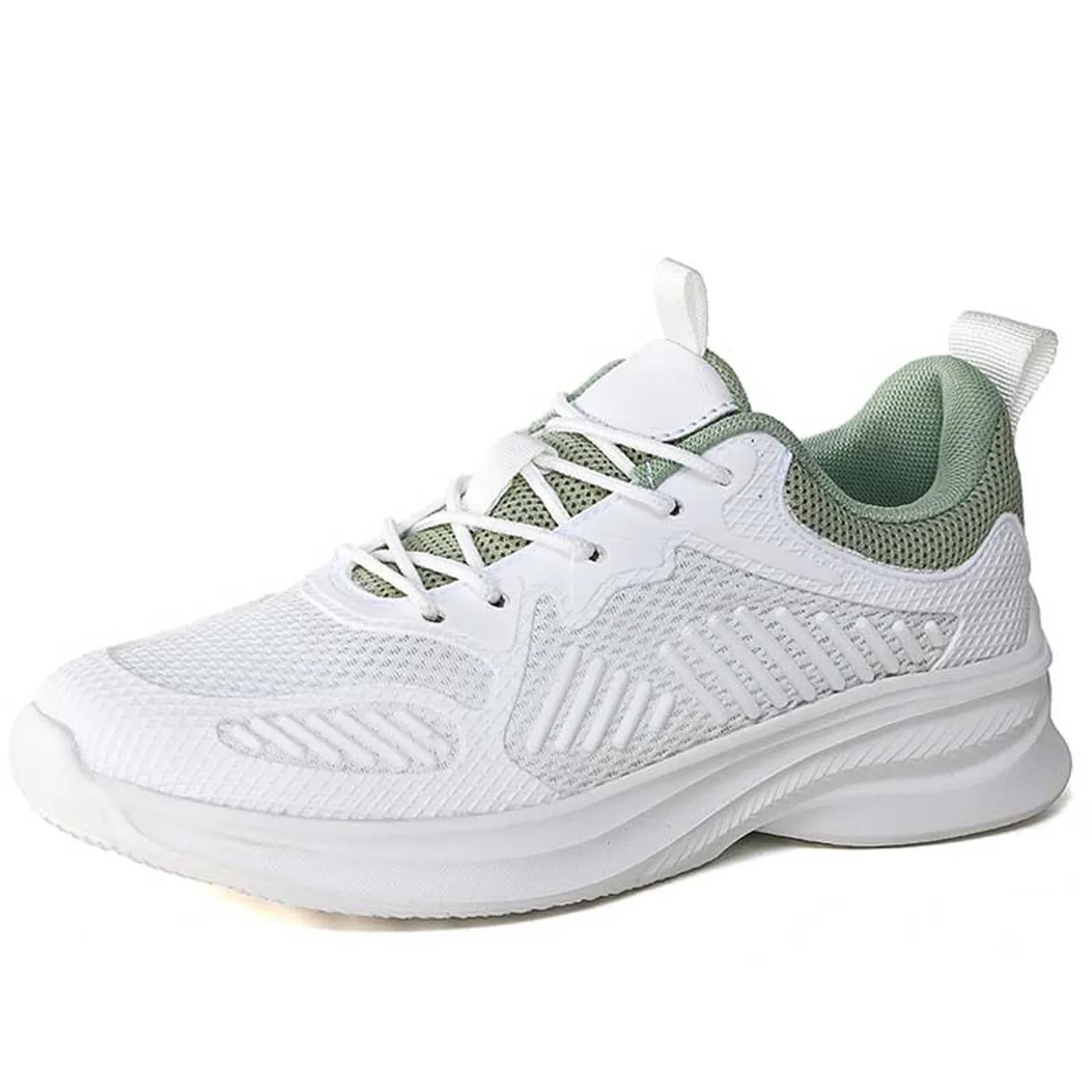 White green mesh stripe accents shoe sneaker