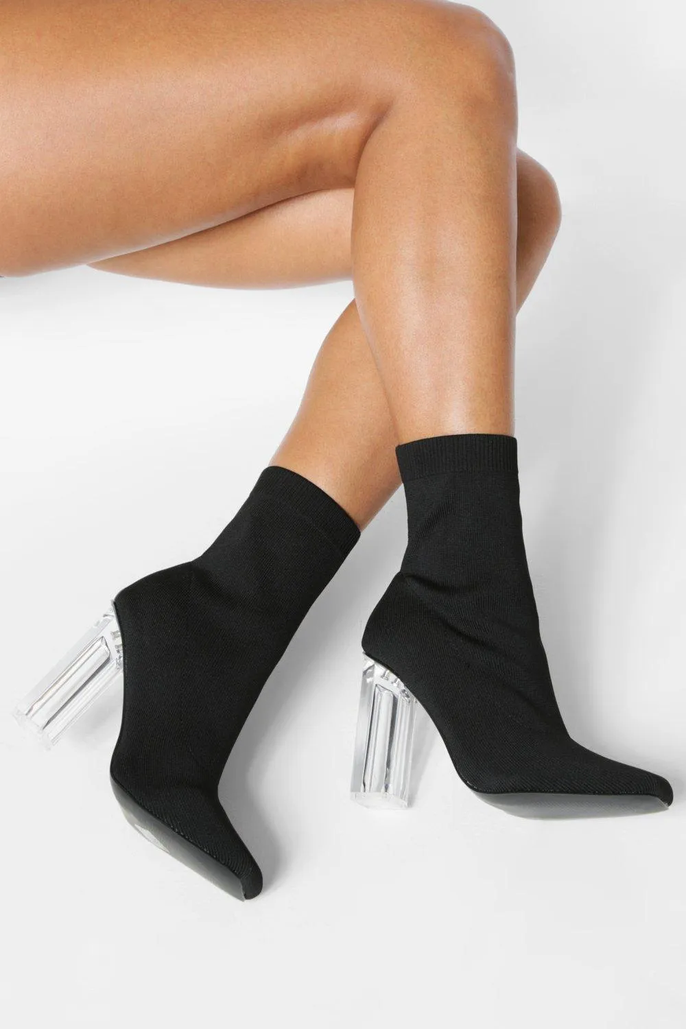 Wide Width Clear Heel Sock Boot