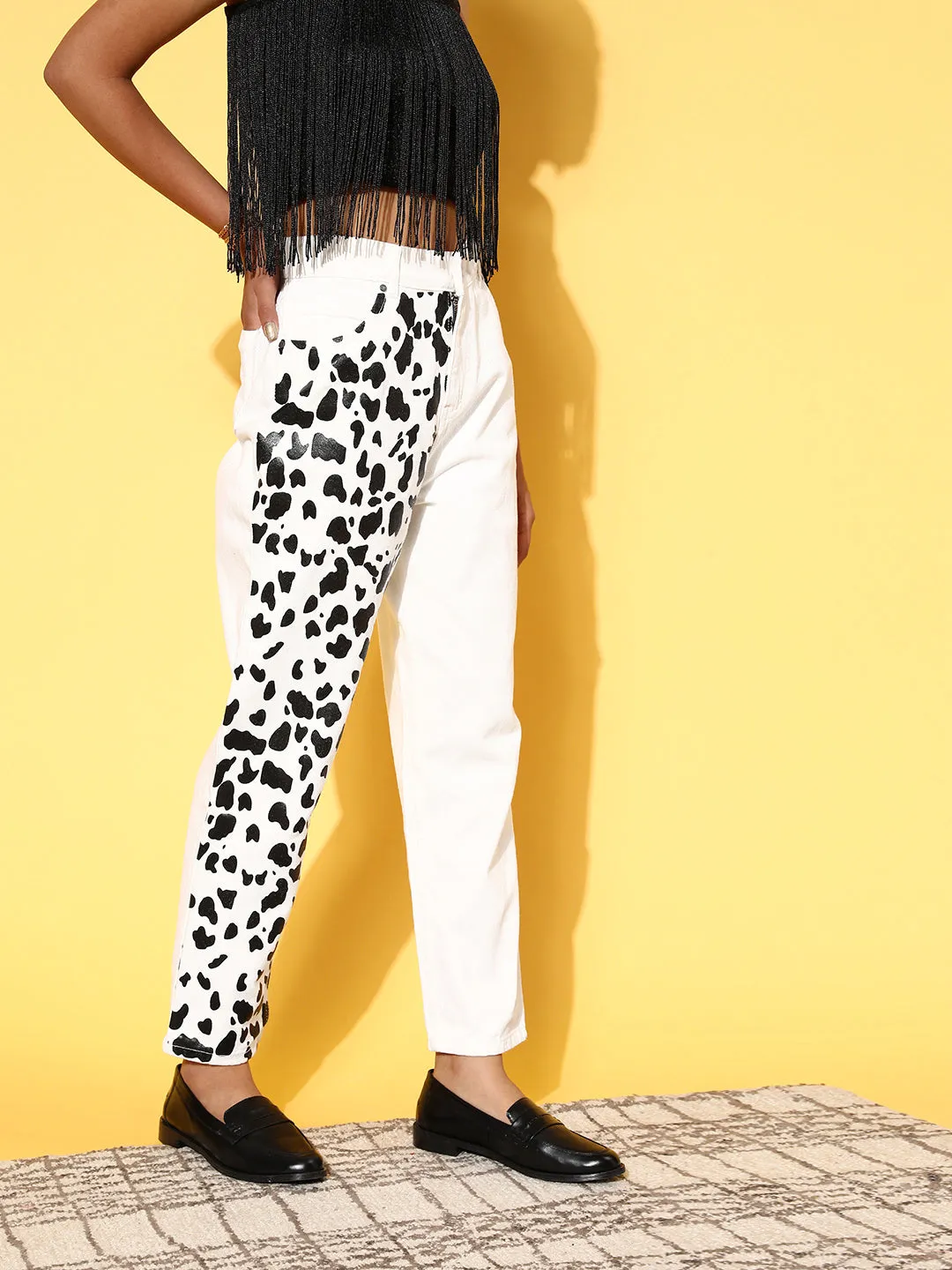 Women White Animal Print Jeans