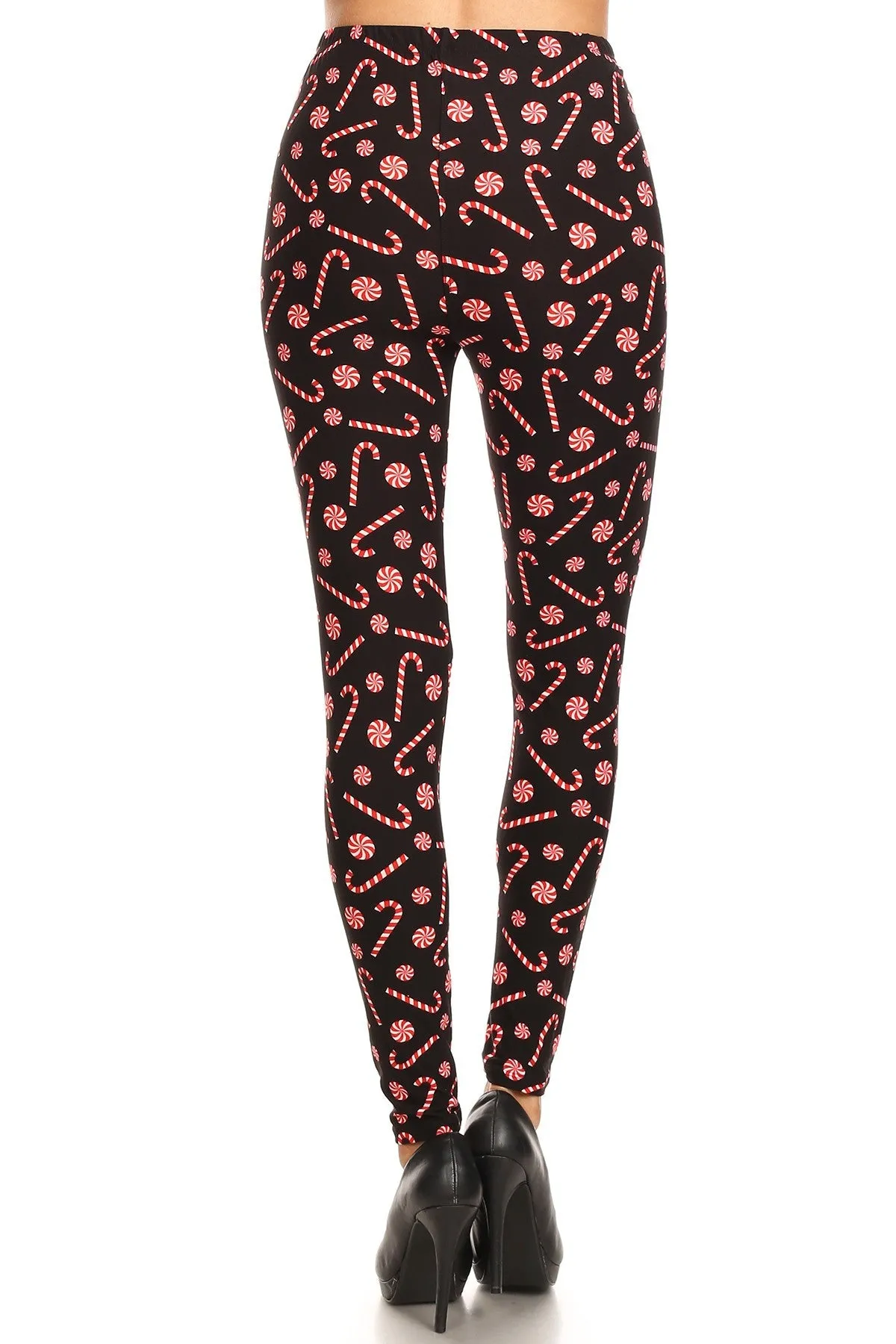 Women's 3X 5X Candy Cane Holiday Pattern Printed Leggings