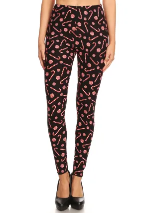 Women's 3X 5X Candy Cane Holiday Pattern Printed Leggings