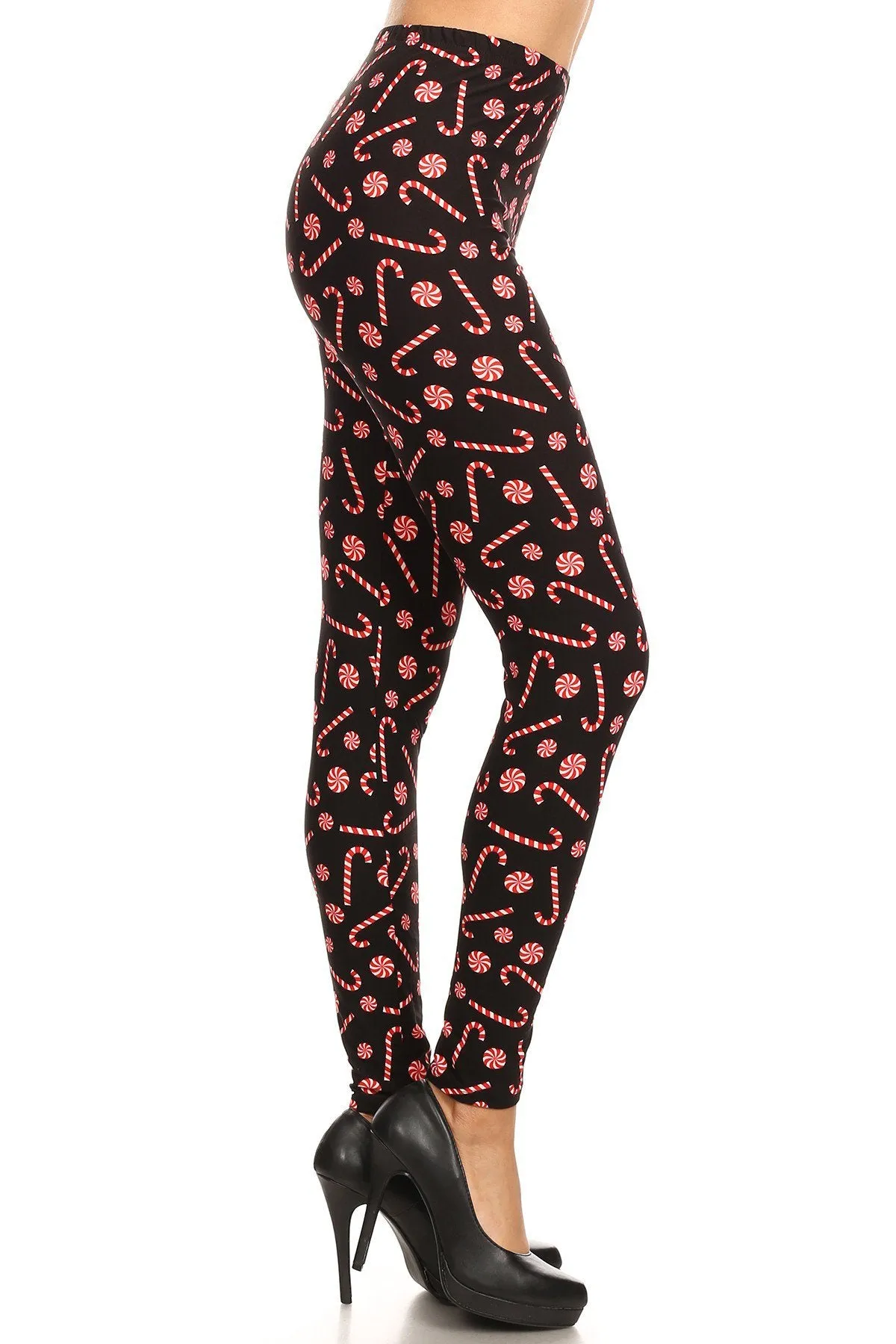 Women's 3X 5X Candy Cane Holiday Pattern Printed Leggings