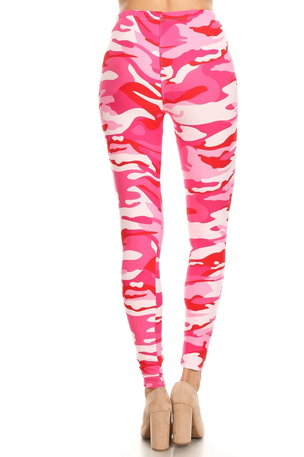 Women's 3X 5X Pink Camouflage Army Pattern Printed Leggings