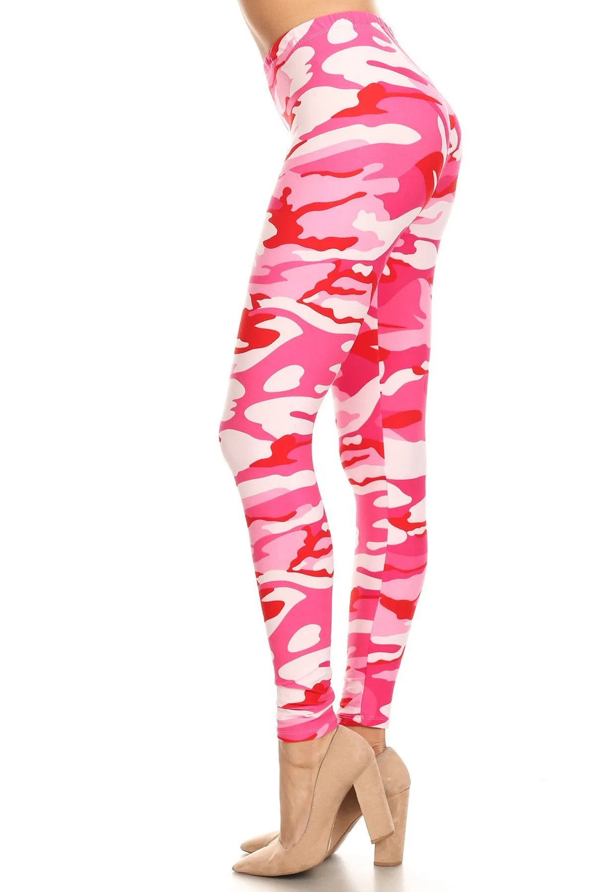 Women's 3X 5X Pink Camouflage Army Pattern Printed Leggings