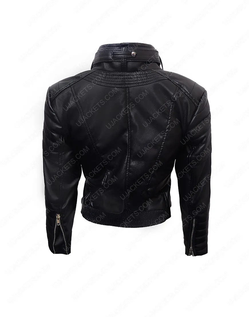 Womens Cropped Black Leather Jacket | Ujackets