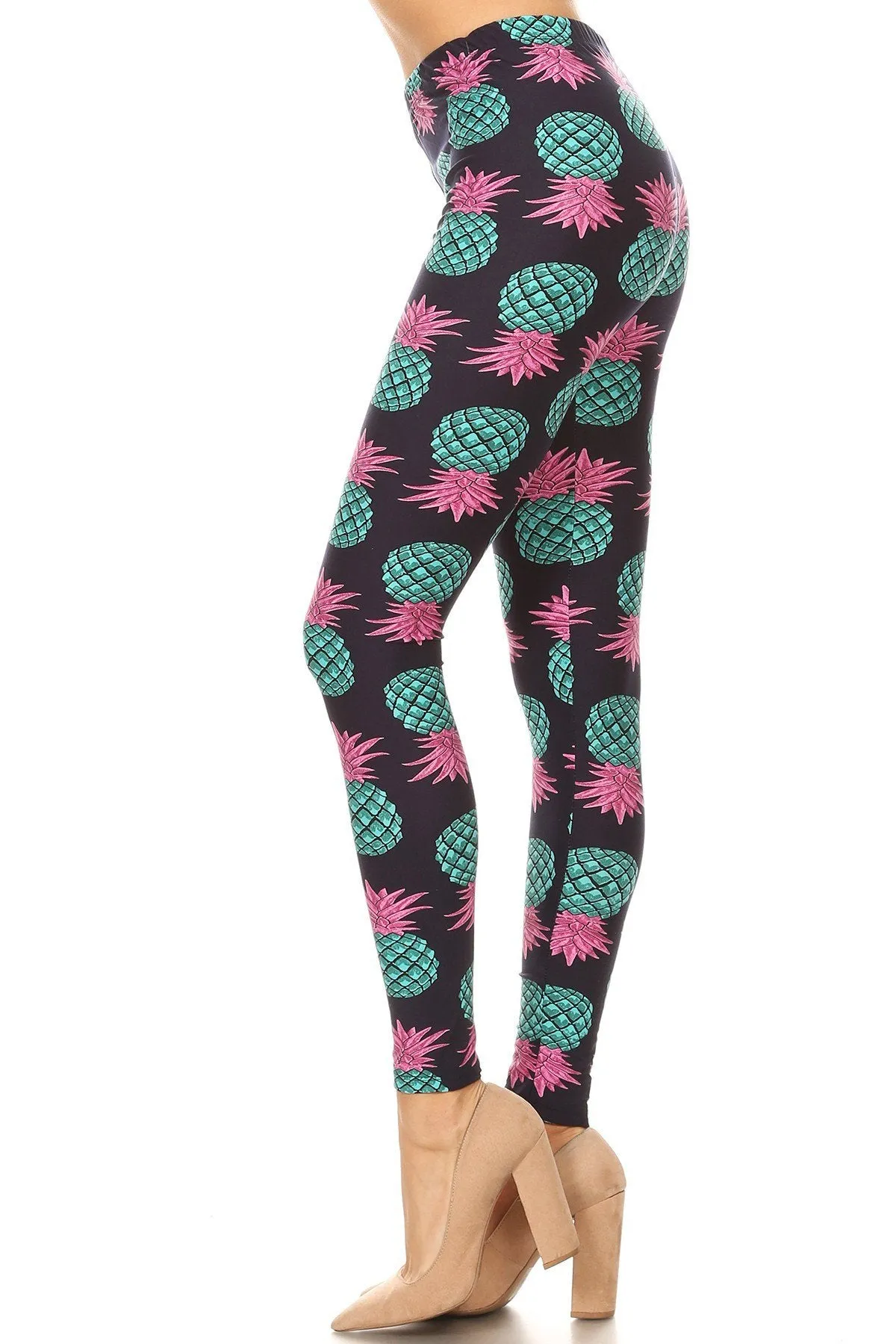 Women's Plus Blue Pineapple Fruit Pattern Printed Leggings