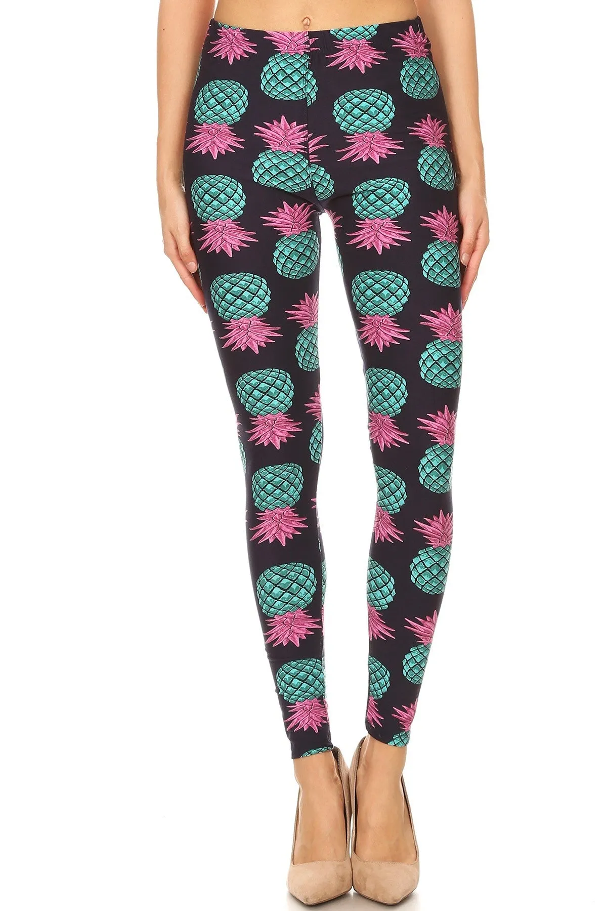 Women's Plus Blue Pineapple Fruit Pattern Printed Leggings