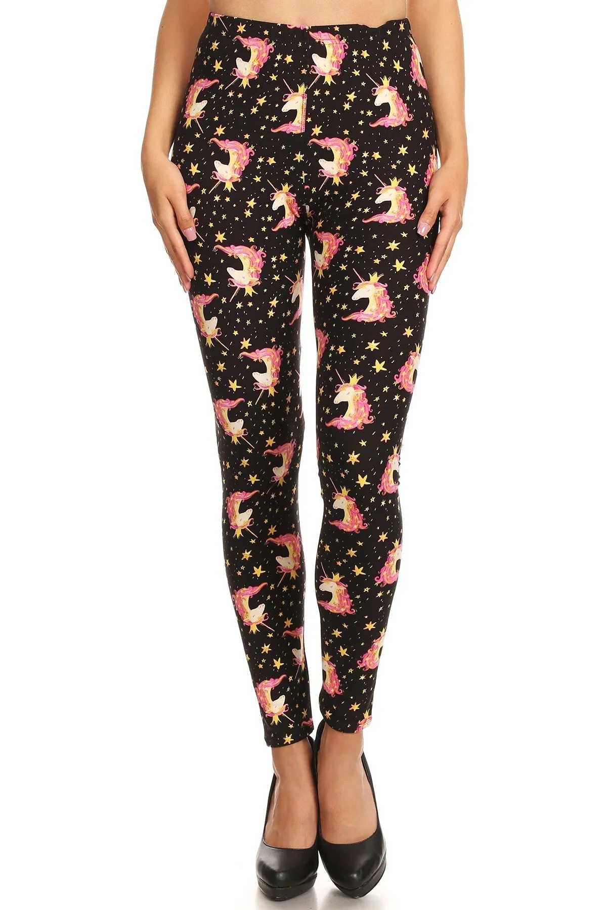 Women's Regular Unicorn Crown Starfish Pattern Printed Leggings