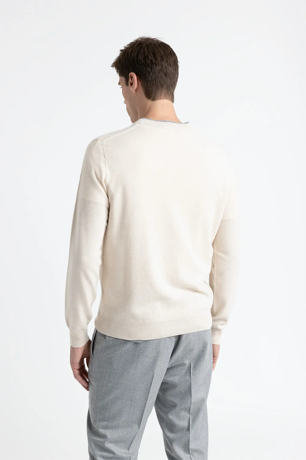 Wool, silk and cashmere V neck sweater