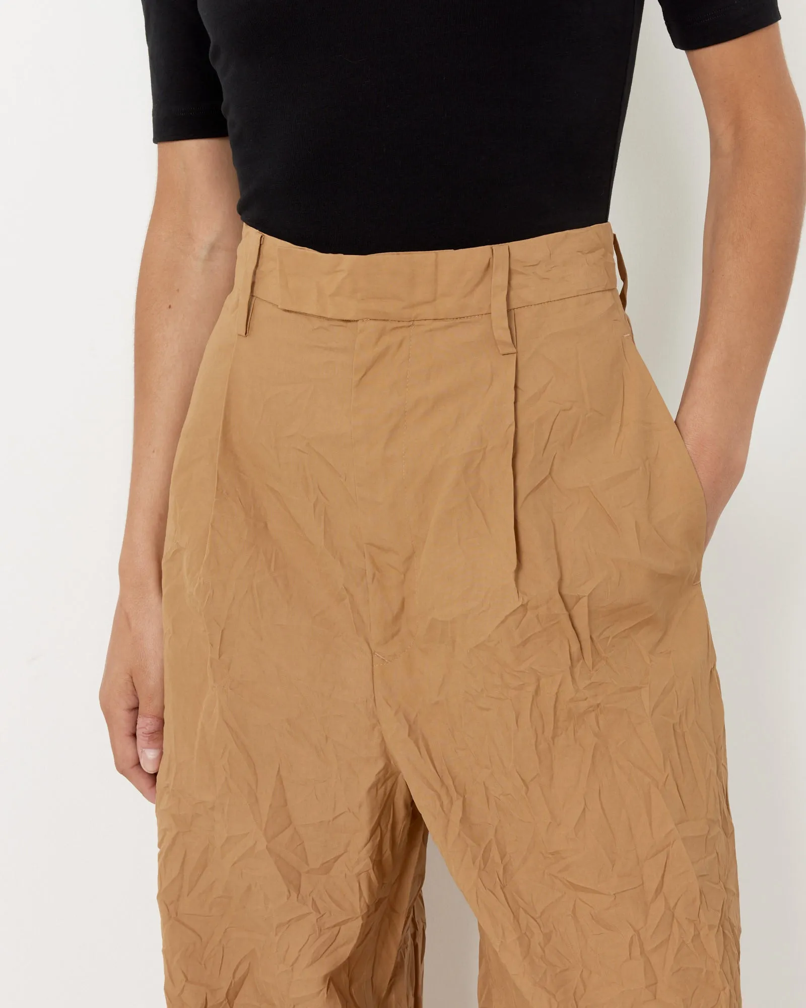 Wrinkled Twill Pant in Brown