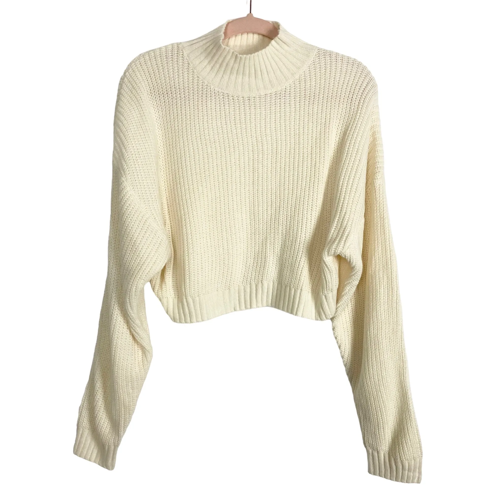 Zaful Cream Mock Neck Cropped Sweater- Size S